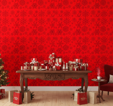 Papier peint noël flocons de neige rouges - TenStickers