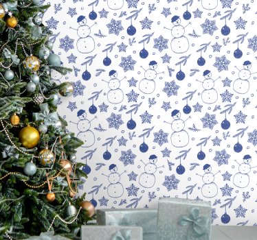 Papier peint Noël modèle de bonhommes de neige de vacances - TenStickers