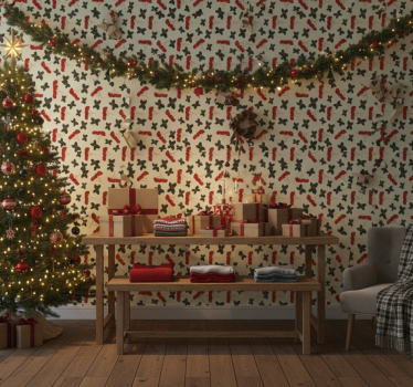 Papier peint noël motif baies dessinées à la main - TenStickers