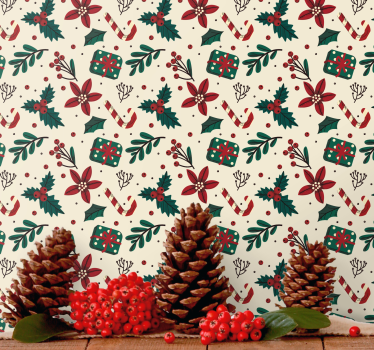 Papier peint Noël motif botanique festif - TenStickers