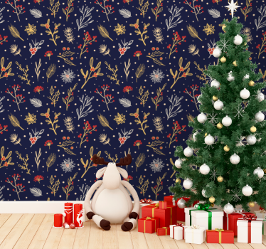 Papier peint Noël motif botanique festif - TenStickers