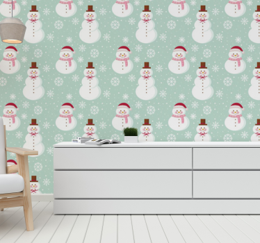 Papier peint Noël motif de bonhommes de neige festifs - TenStickers