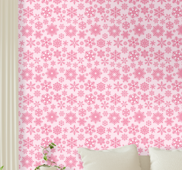 Papier peint Noël motif de flocon de neige rose - TenStickers