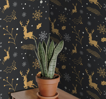 Papier peint Noël motif de renne doré - TenStickers