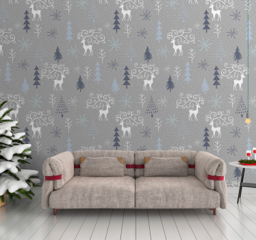 Papier peint Noël motif festif de renne - TenStickers