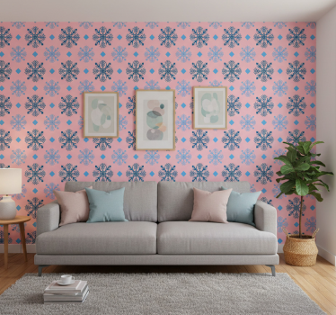 Papier peint noël motif flocons roses et bleus - TenStickers
