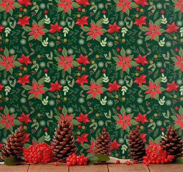 Papier peint Noël motif floral festif - TenStickers