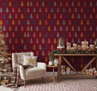 Papier peint noël motif arbres rouges - TenStickers