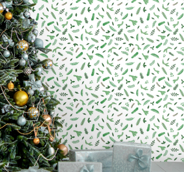 Papier peint Noël motifs de feuilles festifs - TenStickers