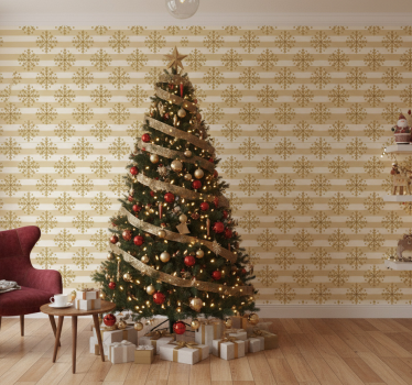 Papier peint noël rayures de flocons de neige - TenStickers