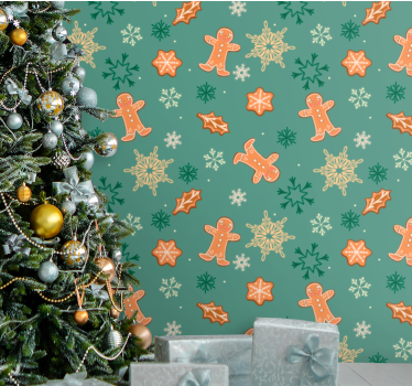 Papier peint Noël thème de vacances en pain d'épices - TenStickers