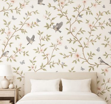 Papier peint oiseaux fleur vintage et oiseau - TenStickers