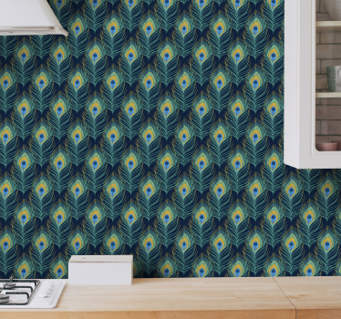 Papier peint cuisine motif plumes de paon - TenStickers