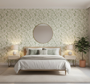 Papier peint pierre floral crème vert - TenStickers