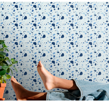 Papier peint salle de bain imitation pierre terrazzo bleu - TenStickers