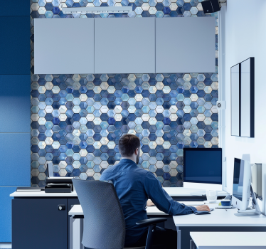 Papier peint bureau effet carreaux bleus - TenStickers