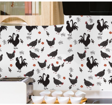 Papier peint cuisine coq noir et blanc - TenStickers