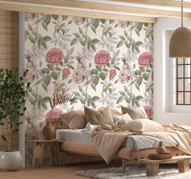 Papier peint tête de lit grandes roses - TenStickers