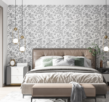 Papier peint tête de lit motif de fleurs grises - TenStickers