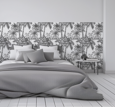 Papier peint tête de lit motif de forêt tropicale grise - TenStickers