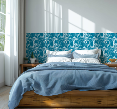 Papier peint tête de lit motif vagues bleues - TenStickers