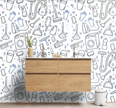 Papier peint salle de bain motif d'outils de nettoyage - TenStickers