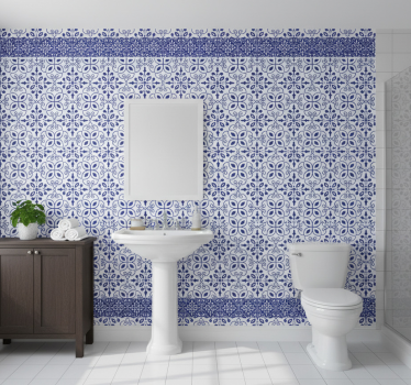 Papier peint salle de bain carreaux bleus ornés - TenStickers