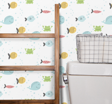 Papier peint salle de bain modèle de créatures marines - TenStickers