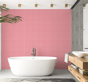 Papier peint salle de bain motif vichy à carreaux rouge - TenStickers