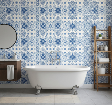 Papier peint salle de bain motifs bleus élaborés - TenStickers