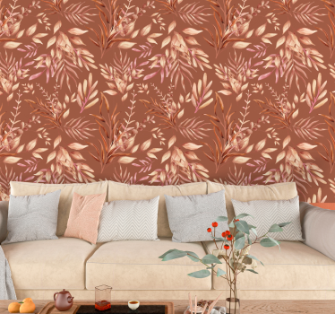 Papier peint salon terracotta plantes et feuilles - TenStickers