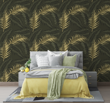 Papier peint tête de lit feuilles palmiers vert et jaune - TenStickers