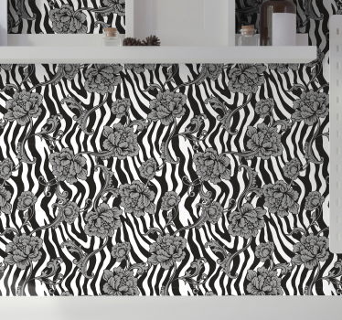 Papier peint zèbre fusion florale à rayures zébrées - TenStickers