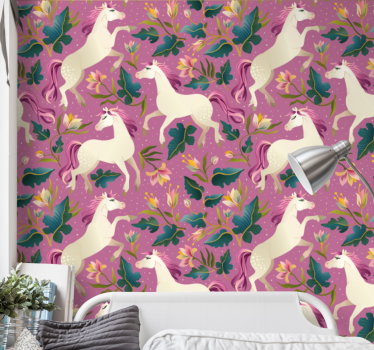 Tapisserie chambre Conception de cheval rose et floral - TenStickers