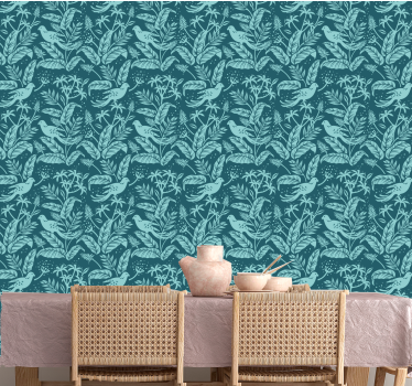 Tapisserie chambre Oiseaux volants turquoise - TenStickers