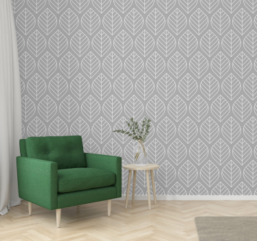 Papier peint moderne motif de feuilles scandinave gris - TenStickers