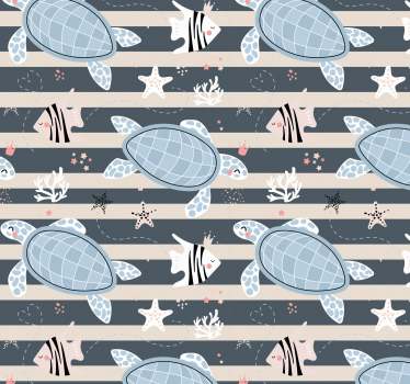 Papier peint salle de bain motif nautique de tortues et rayures - TenStickers